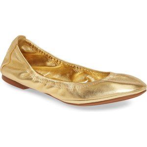 NIB Tory Burch Eddie Leather Ballet Flat Metalic GOLD US 8 AUTHENTIC